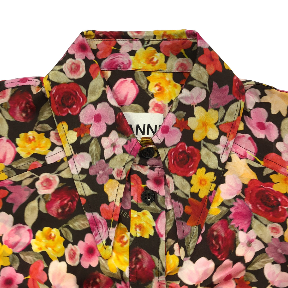 GANNI ガニー BA.C.CAP 11H 花柄 サテンシルク シャツワンピース トップス