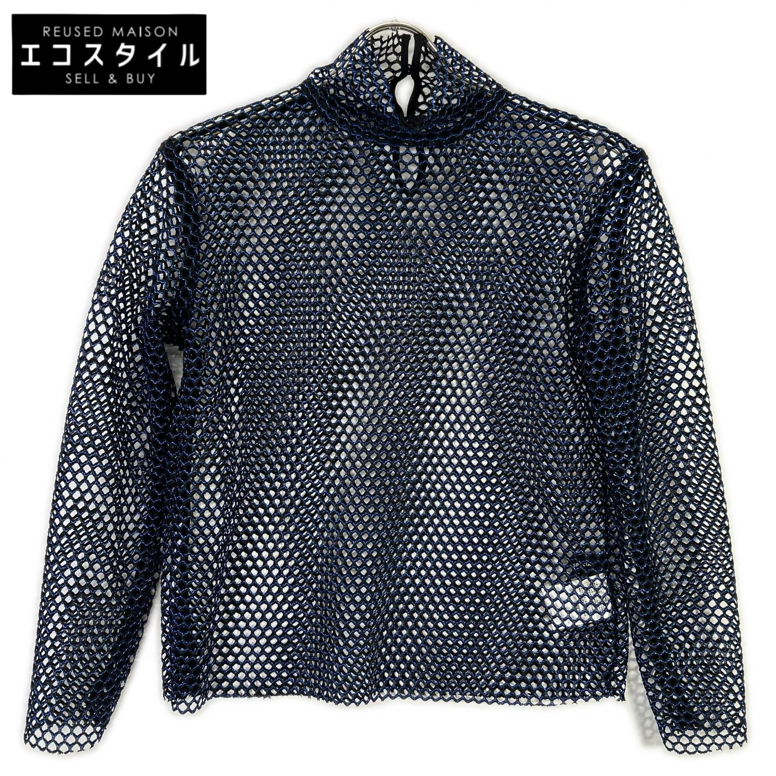 MAISON SPECIAL メゾンスペシャル 21212315107 ブラック×ブルー メッシュハイネックTシャツ トップス