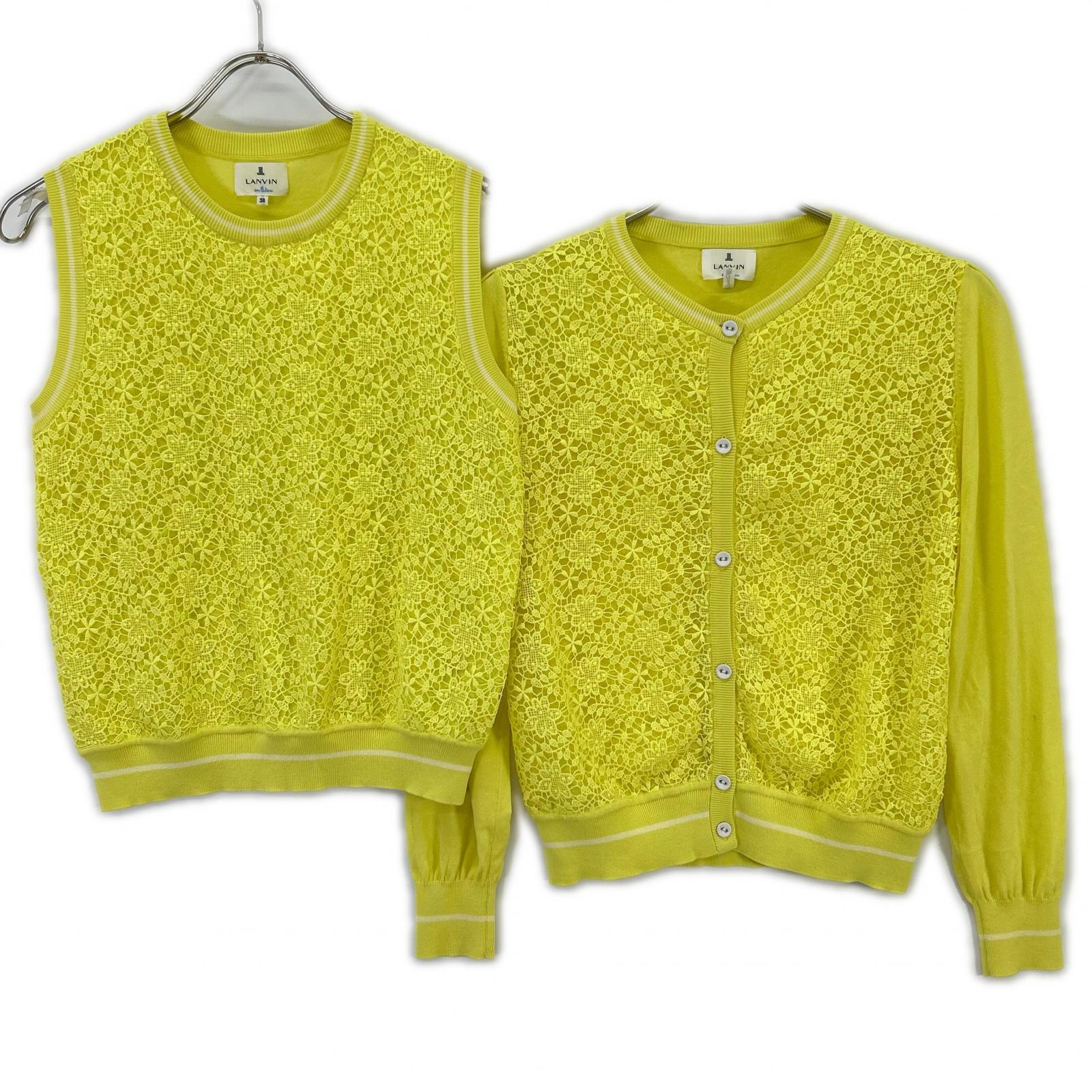 LANVIN en Bleu ランバンオンブルー 3146832 イエロー ニット&レース カーディガン アンサンブル トップス
