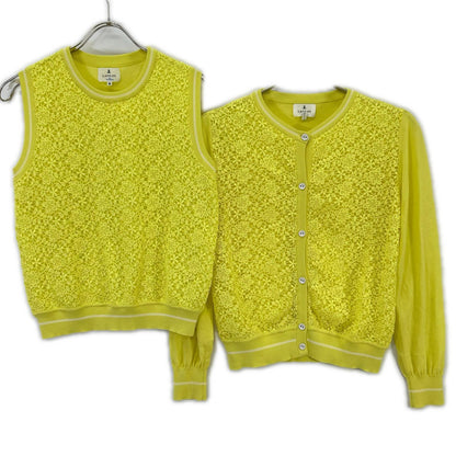 LANVIN en Bleu ランバンオンブルー 3146832 イエロー ニット&レース カーディガン アンサンブル トップス