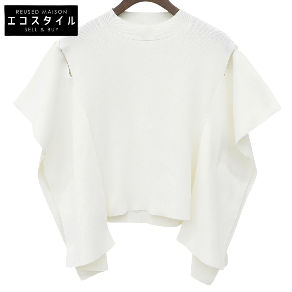 LE CIEL BLEU ルシェルブルー 美品 ショルダーアウトワイドテープニット 2WAY トップス レディース ホワイト 36 25A61202 トップス