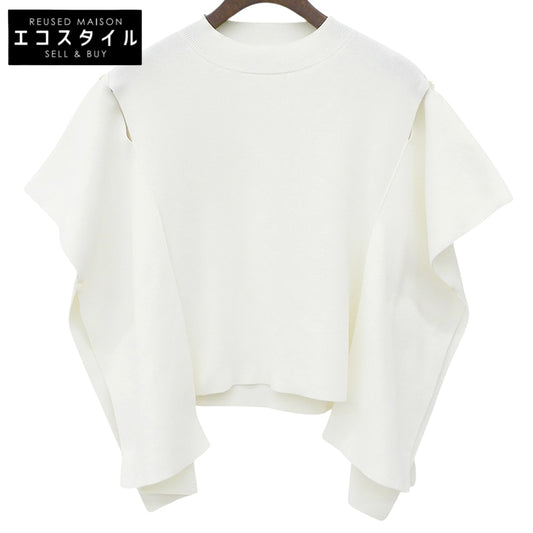 LE CIEL BLEU ルシェルブルー 美品 ショルダーアウトワイドテープニット 2WAY トップス レディース ホワイト 36 25A61202 トップス