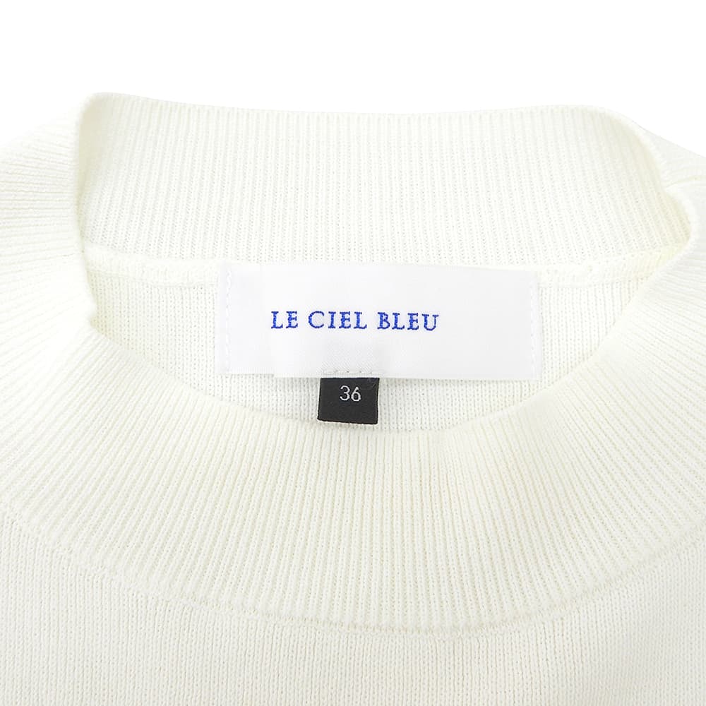 LE CIEL BLEU ルシェルブルー 美品 ショルダーアウトワイドテープニット 2WAY トップス レディース ホワイト 36 25A61202 トップス