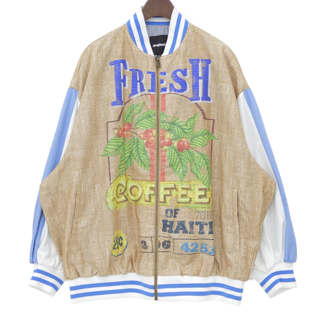 Desigual デシグアル 美品 FRESH COFFEE ボンバージャケット レディース ベージュ×マルチカラー M ジャケット