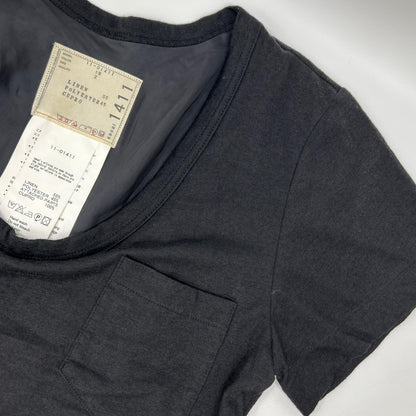 sacai サカイ ブラック 11-01411 リネン Tシャツ デザインプリーツ セパレート風ワンピース ワンピース