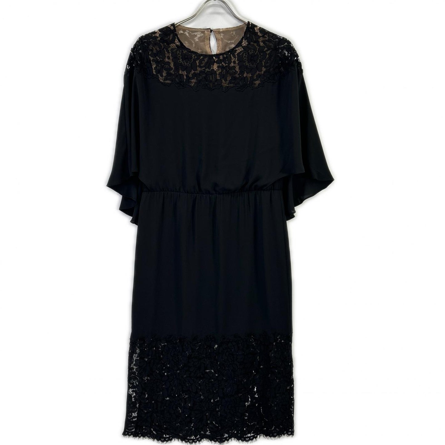 BCBGMAXAZRIA ビーシービージーマックスアズリア ブラック WQR64D39 レイシーレースブロックケープドレス ワンピース