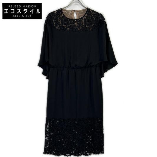 BCBGMAXAZRIA ビーシービージーマックスアズリア ブラック WQR64D39 レイシーレースブロックケープドレス ワンピース