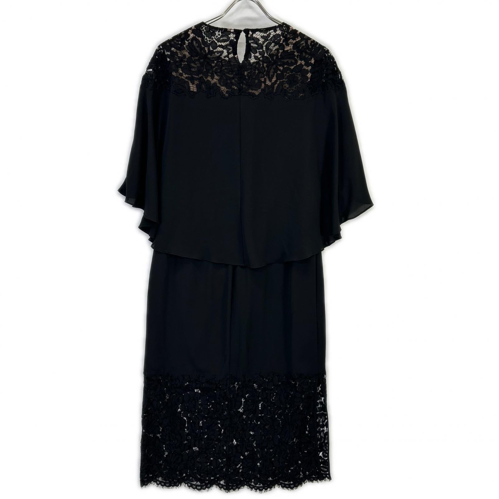 BCBGMAXAZRIA ビーシービージーマックスアズリア ブラック WQR64D39 レイシーレースブロックケープドレス ワンピース