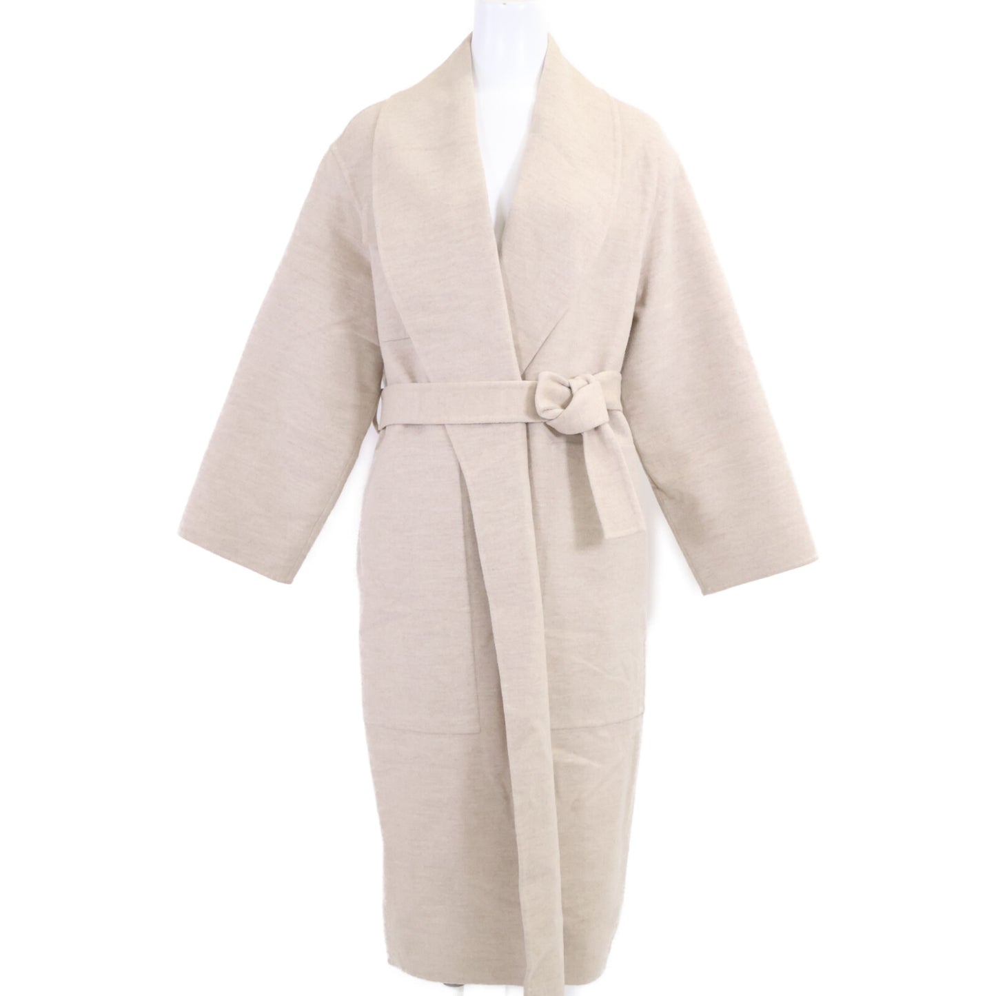 HERMES 【Excellent Condition/Official Domestic Item/23AW】3E0108DZ 100% Cashmere Belted Shawl-Collar Wrap Coat