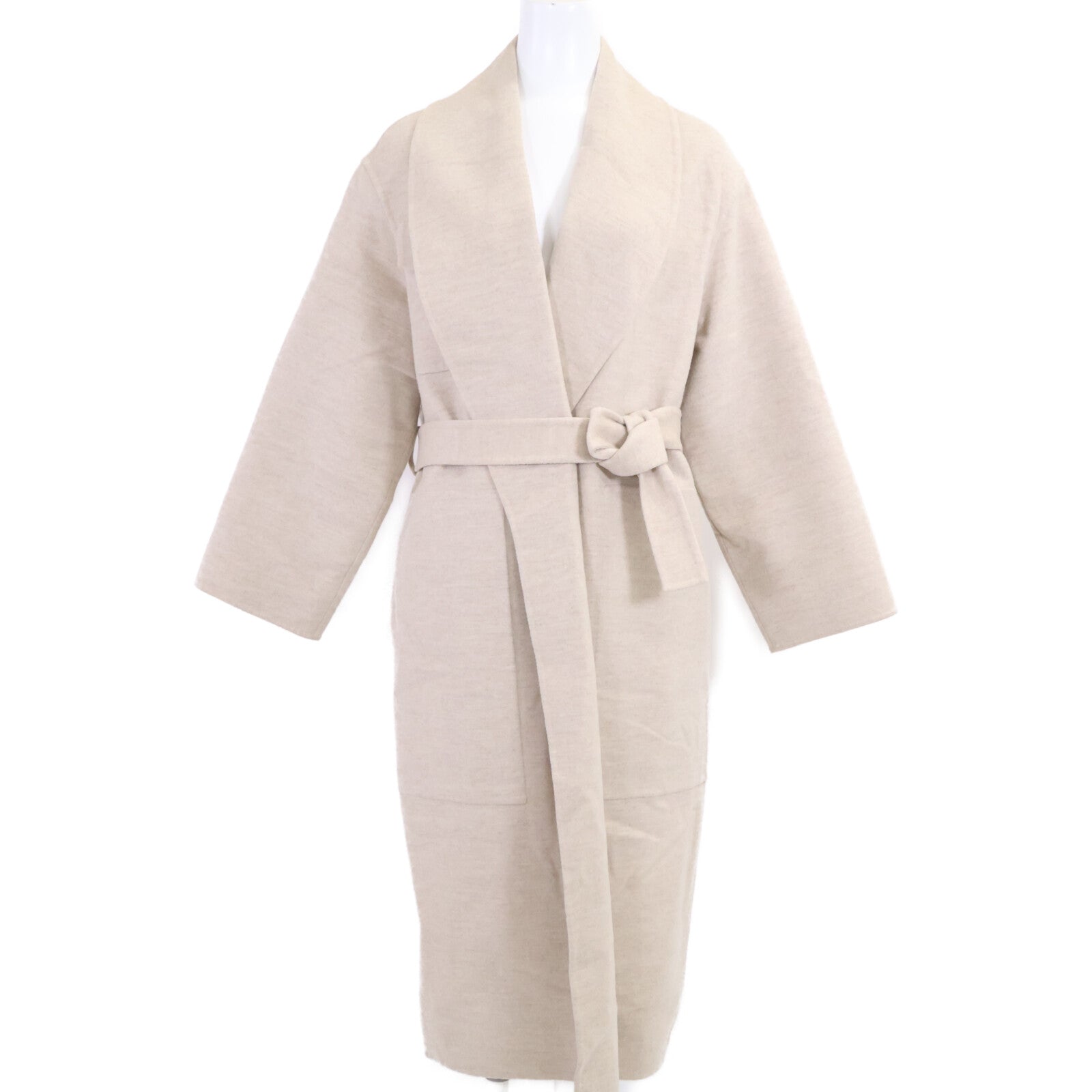 HERMES 【Excellent Condition/Official Domestic Item/23AW】3E0108DZ 100% Cashmere Belted Shawl-Collar Wrap Coat