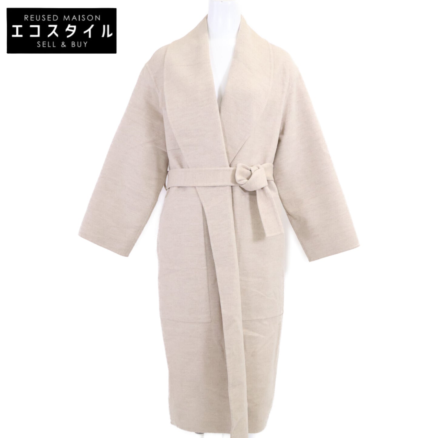 HERMES 【Excellent Condition/Official Domestic Item/23AW】3E0108DZ 100% Cashmere Belted Shawl-Collar Wrap Coat