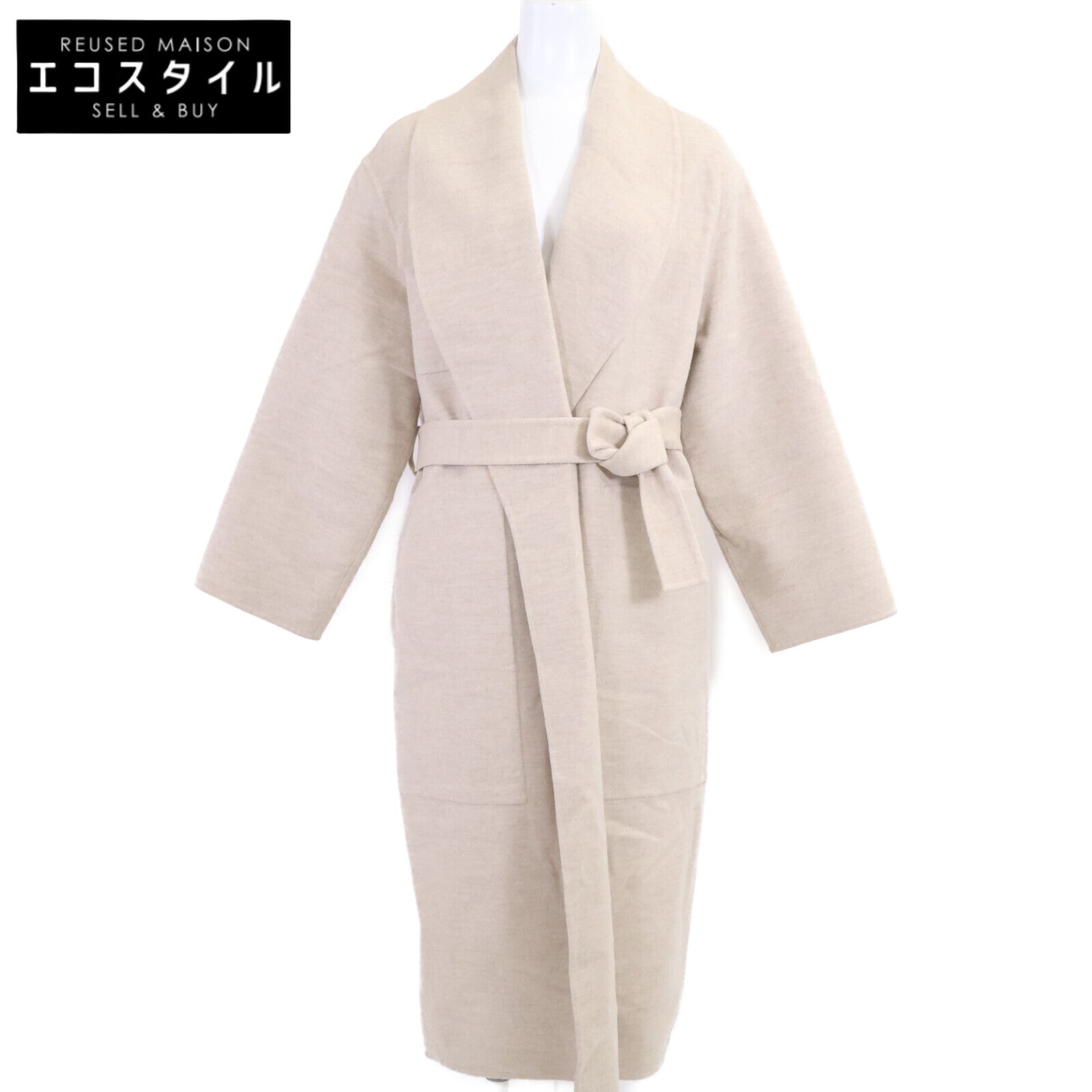 HERMES 【Excellent Condition/Official Domestic Item/23AW】3E0108DZ 100% Cashmere Belted Shawl-Collar Wrap Coat