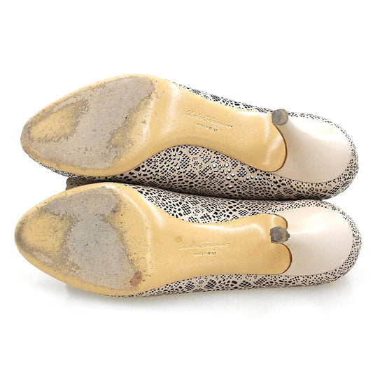SalvatoreFerragamo サルバトーレフェラガモ 美品 カットワーク レース ヴァラ ヒール パンプス シューズ レディース ピンクベージュ 7D シューズ