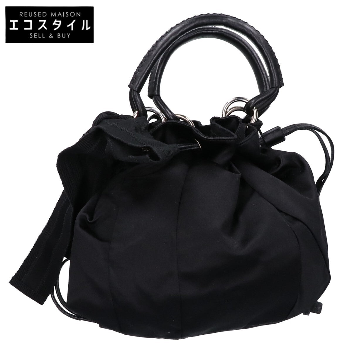 JILSANDER ジルサンダー 【美品】サテンｘレザー 巾着バッグ/ ハンドバッグ