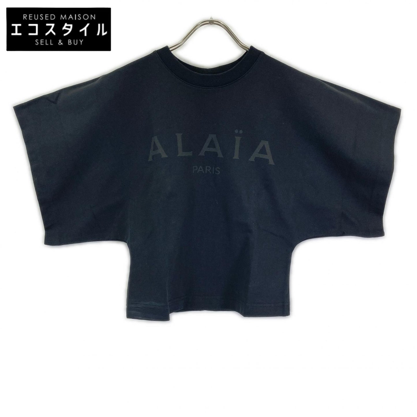 ALAIA アライア AA9H02911J107 ブラック ロゴプリント ワイドスリーブ Tシャツ トップス
