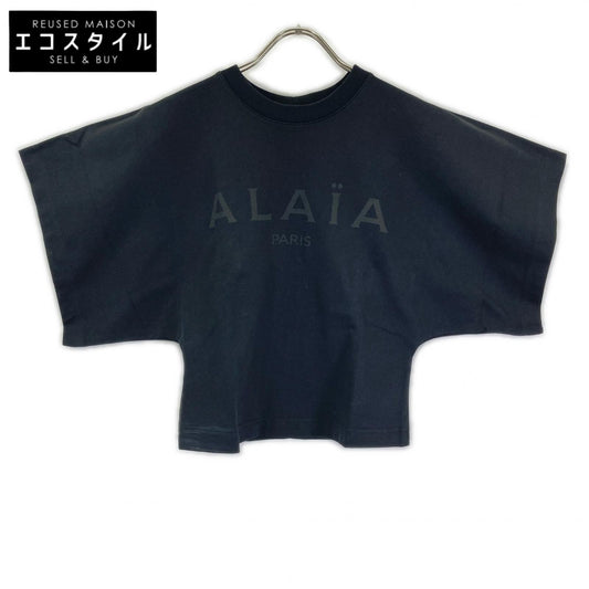 ALAIA アライア AA9H02911J107 ブラック ロゴプリント ワイドスリーブ Tシャツ トップス