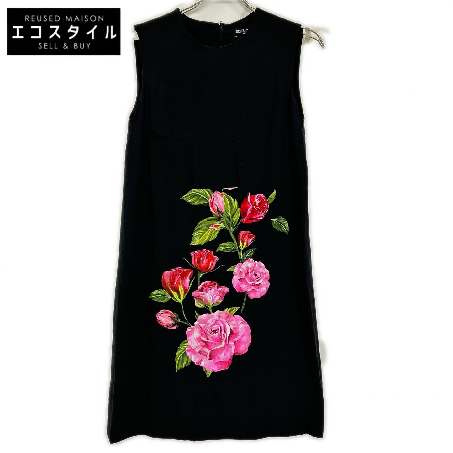 DOLCE&GABBANA ドルチェアンドガッバーナ F6ST0T FSRIF ブラック ローズプリント ドレス ワンピース