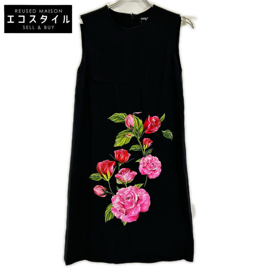 DOLCE&GABBANA ドルチェアンドガッバーナ F6ST0T FSRIF ブラック ローズプリント ドレス ワンピース
