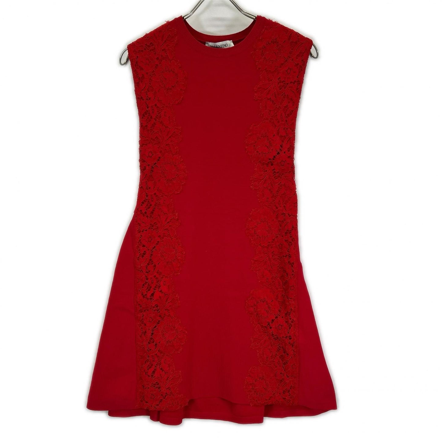 VALENTINO ヴァレンティノ PB0KD060407 レッド Aライン サイドレース ツートーン ニットドレス ワンピース