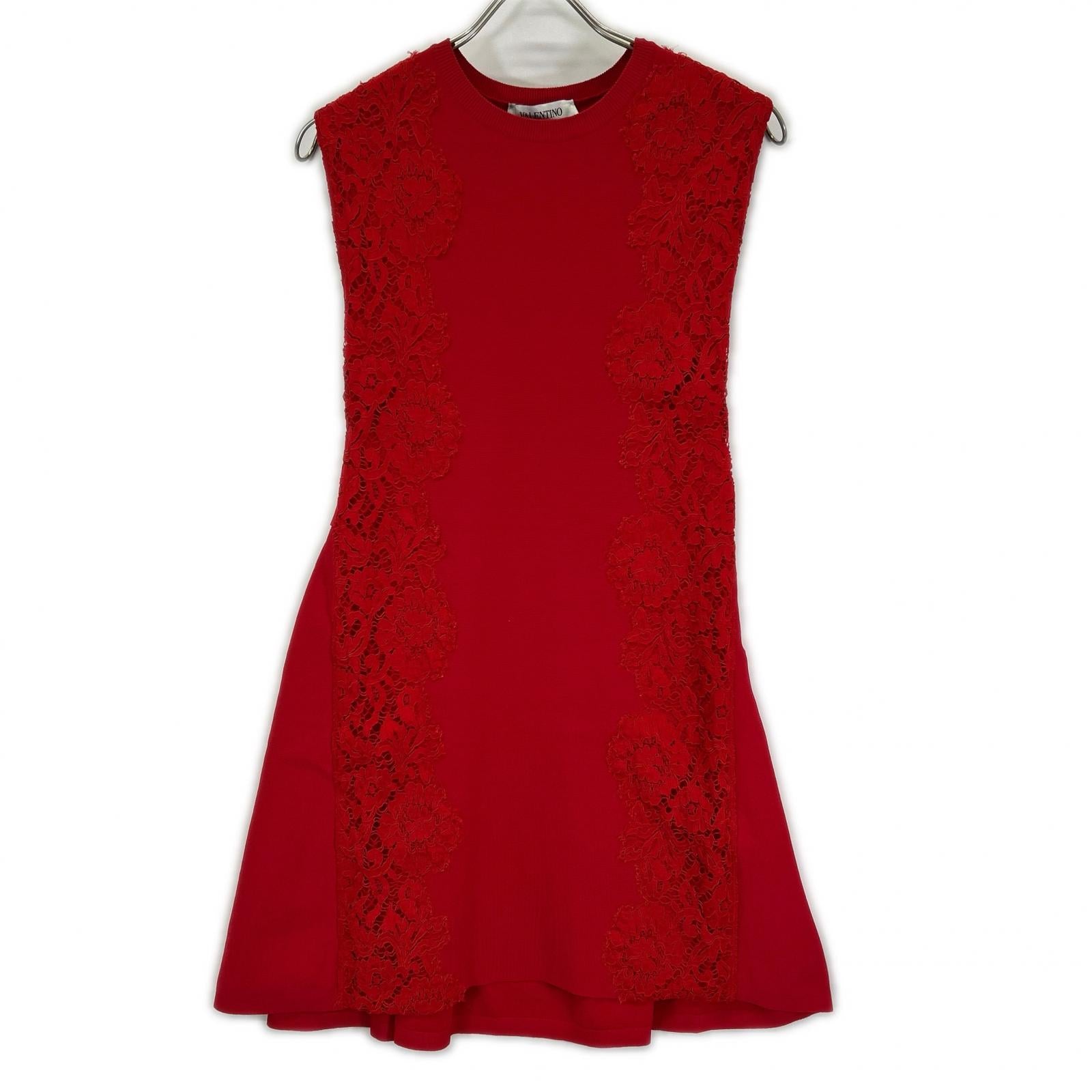 VALENTINO ヴァレンティノ PB0KD060407 レッド Aライン サイドレース ツートーン ニットドレス ワンピース