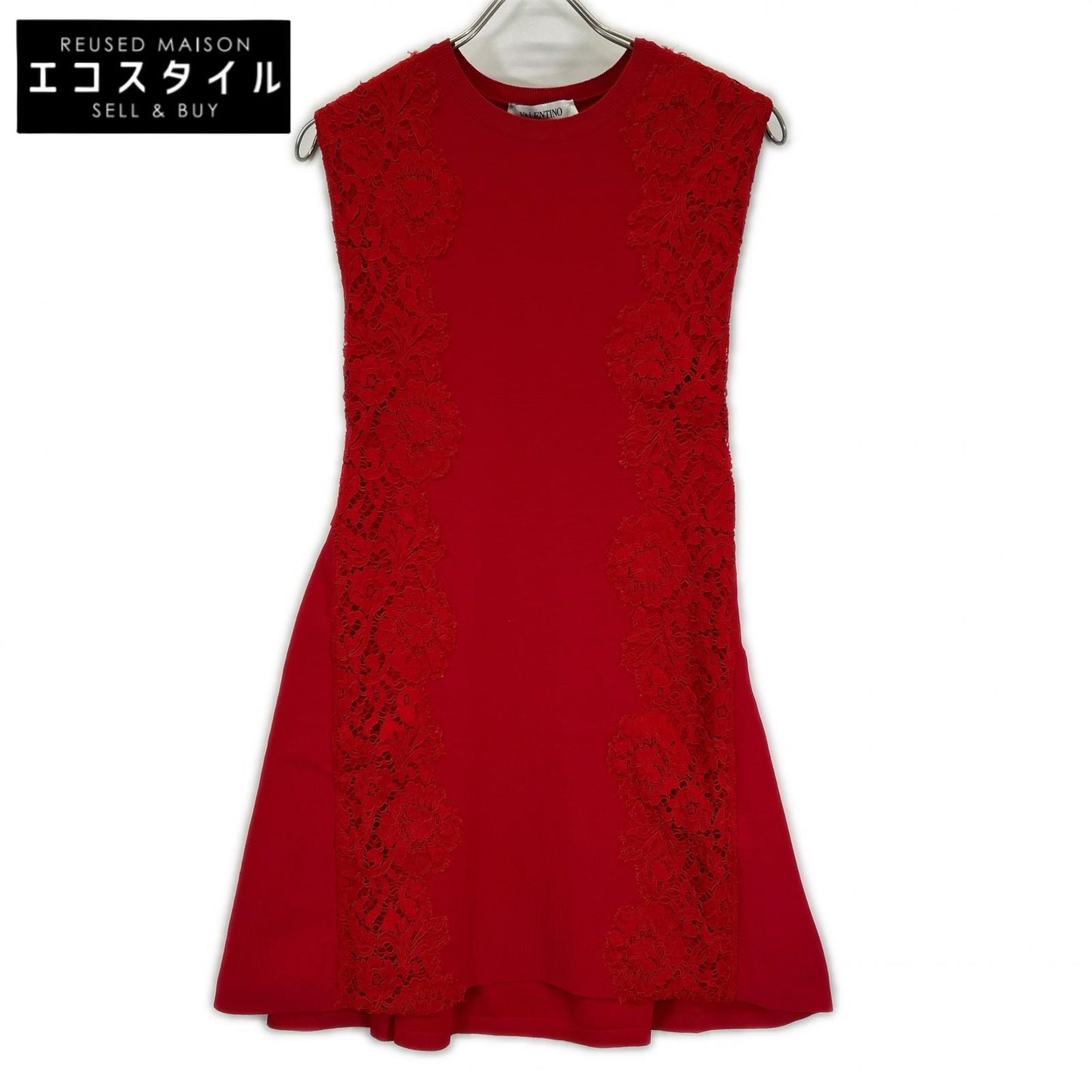 VALENTINO ヴァレンティノ PB0KD060407 レッド Aライン サイドレース ツートーン ニットドレス ワンピース