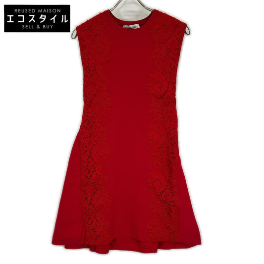 VALENTINO ヴァレンティノ PB0KD060407 レッド Aライン サイドレース ツートーン ニットドレス ワンピース