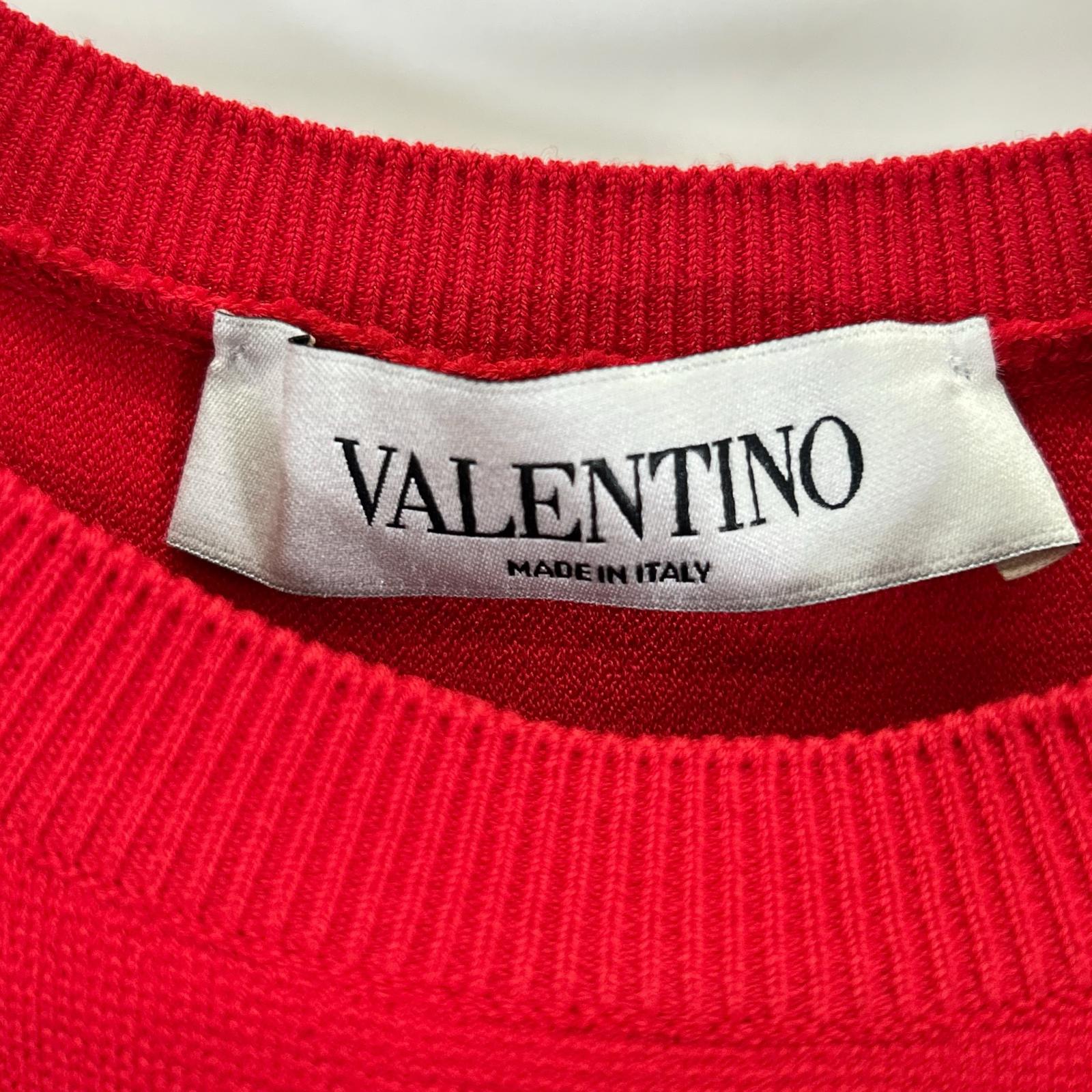 VALENTINO ヴァレンティノ PB0KD060407 レッド Aライン サイドレース ツートーン ニットドレス ワンピース