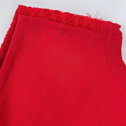 VALENTINO ヴァレンティノ PB0KD060407 レッド Aライン サイドレース ツートーン ニットドレス ワンピース
