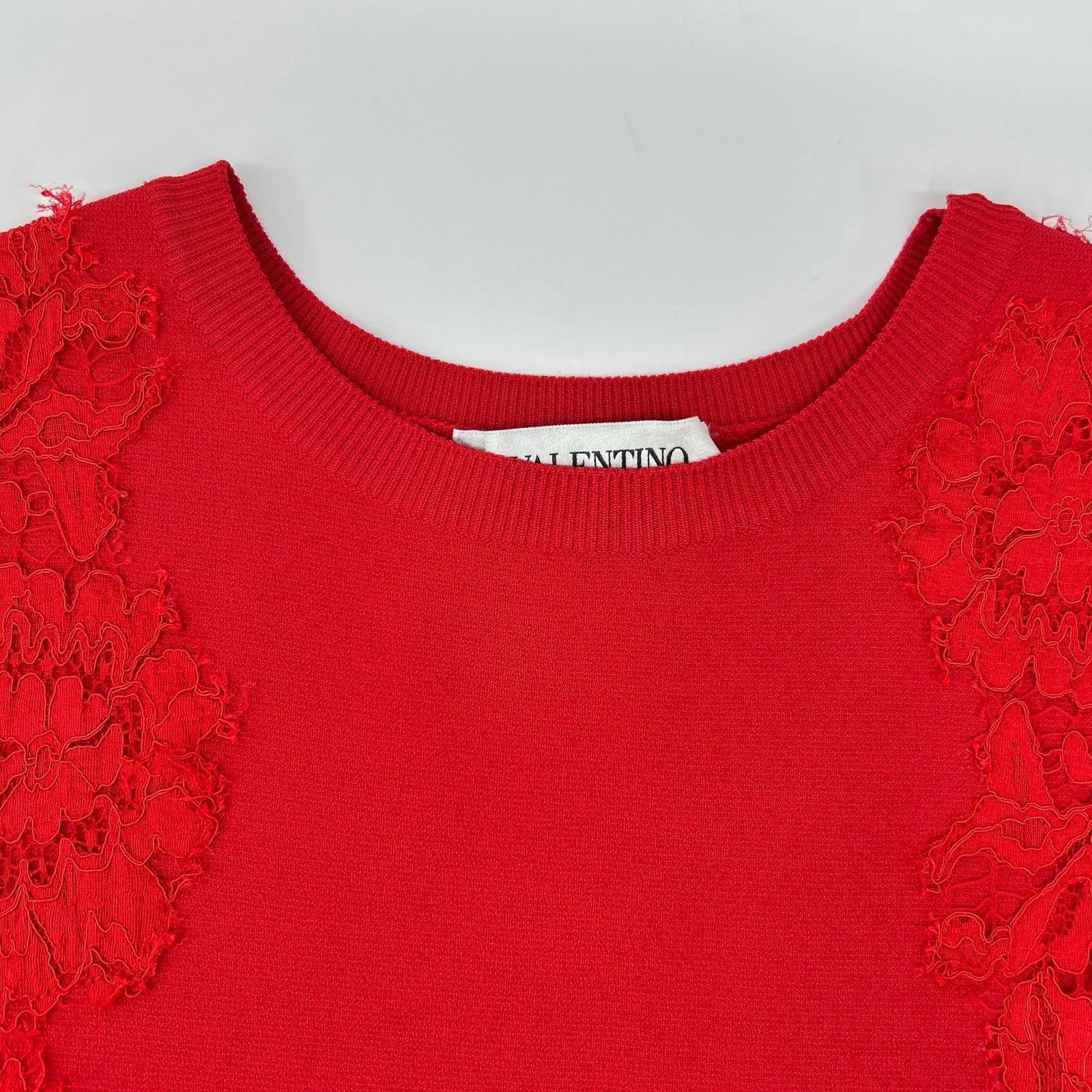VALENTINO ヴァレンティノ PB0KD060407 レッド Aライン サイドレース ツートーン ニットドレス ワンピース