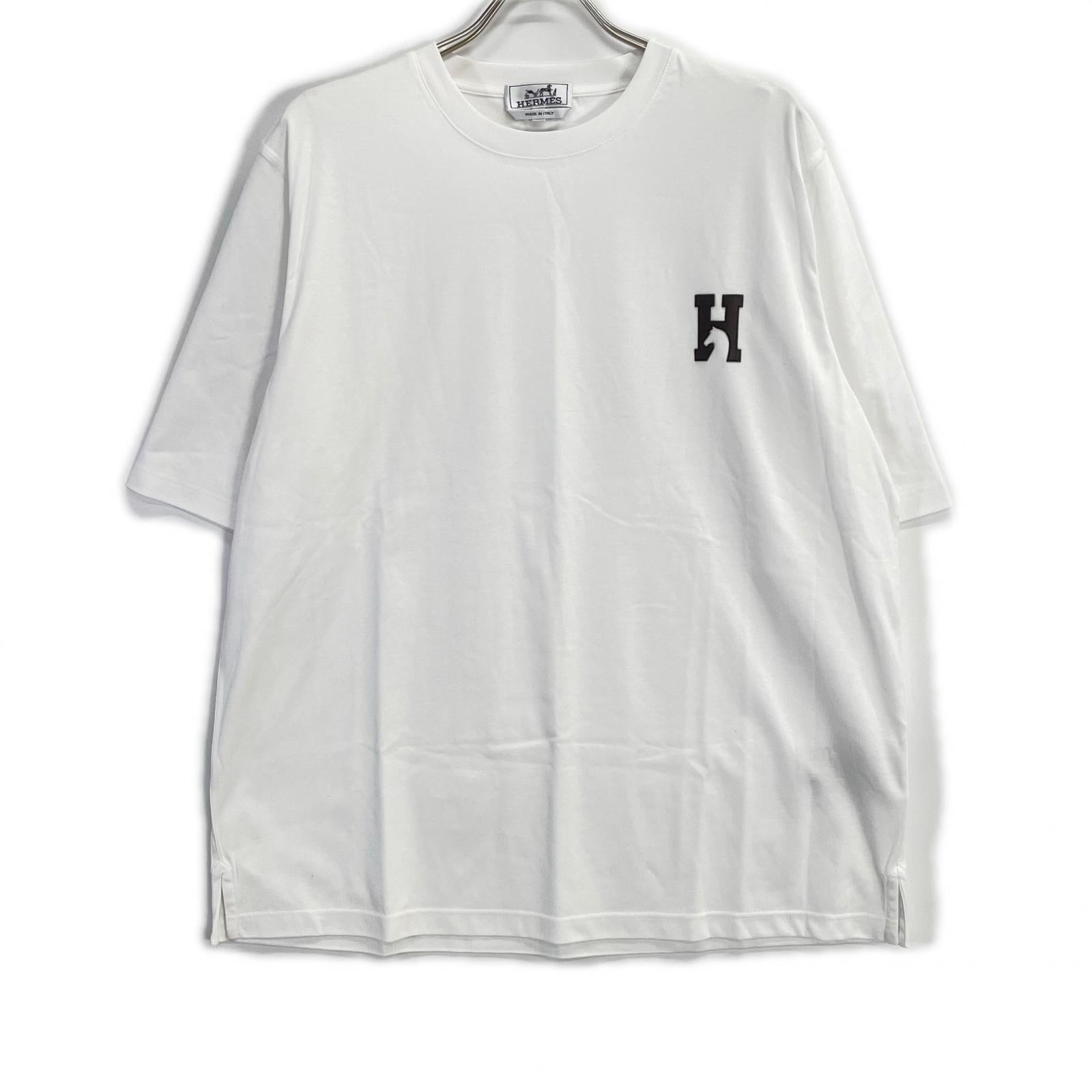HERMES エルメス ホワイト HCheval レザーミニパッチ Tシャツ トップス