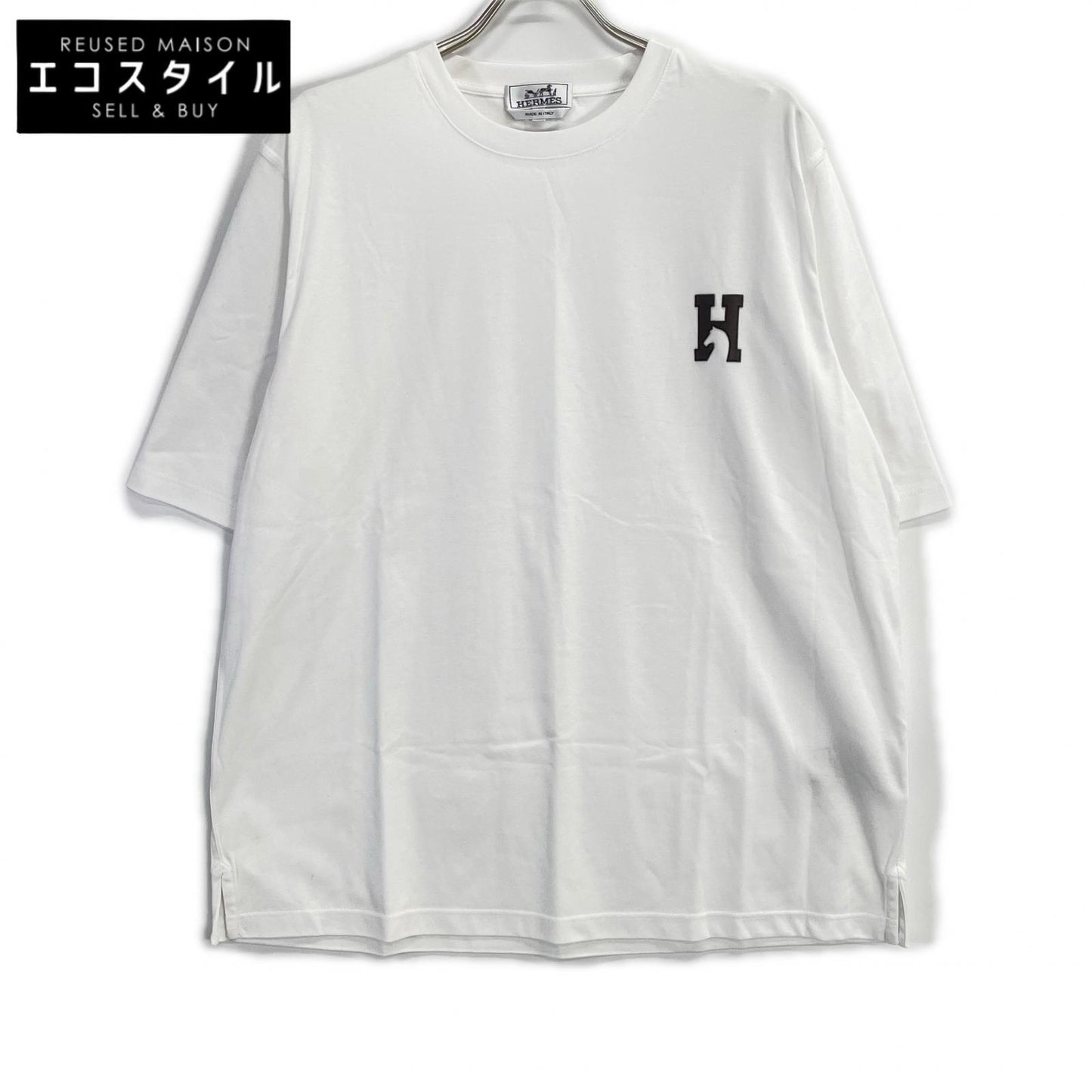 HERMES エルメス ホワイト HCheval レザーミニパッチ Tシャツ トップス
