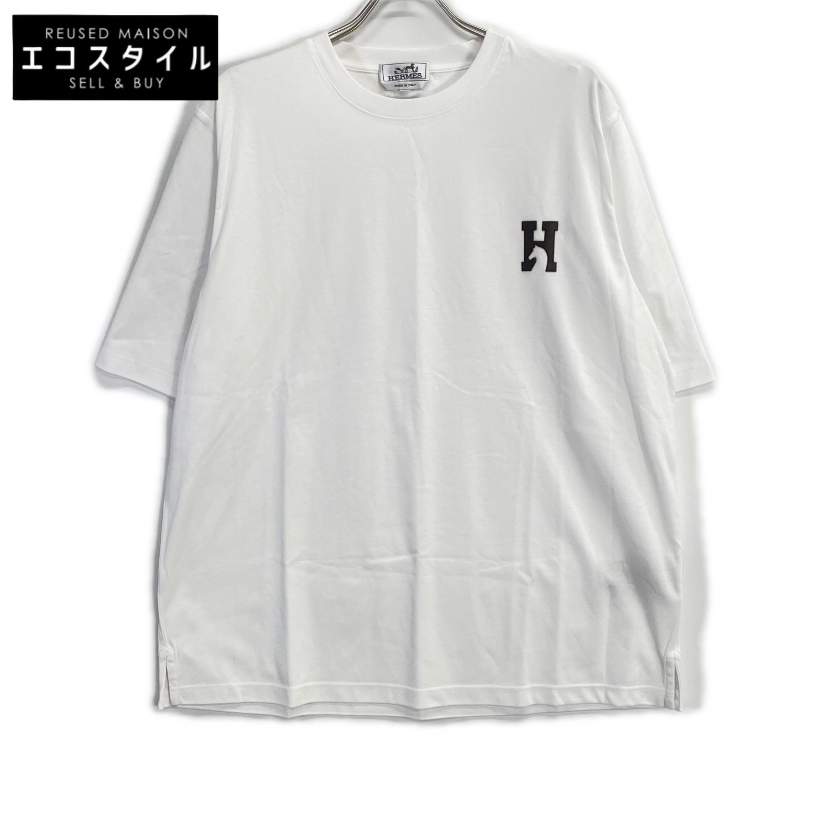 HERMES エルメス ホワイト HCheval レザーミニパッチ Tシャツ トップス
