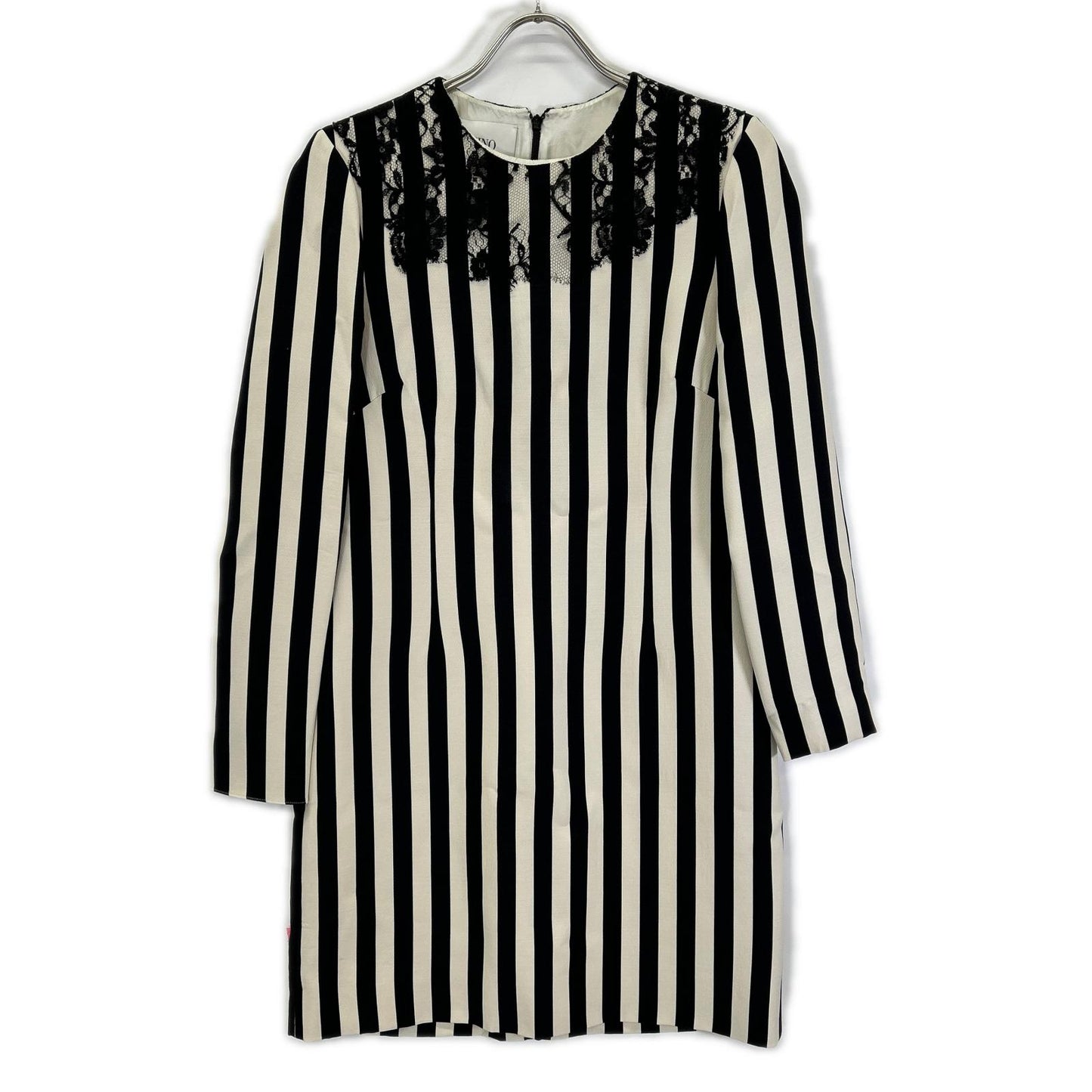 VALENTINO ヴァレンティノ QB2VAID9425 ホワイト シルク ストライプ レース ドレス ワンピース
