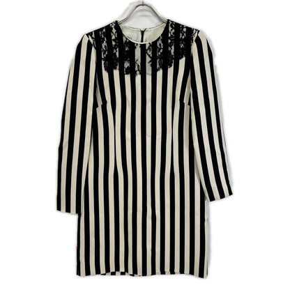 VALENTINO ヴァレンティノ QB2VAID9425 ホワイト シルク ストライプ レース ドレス ワンピース