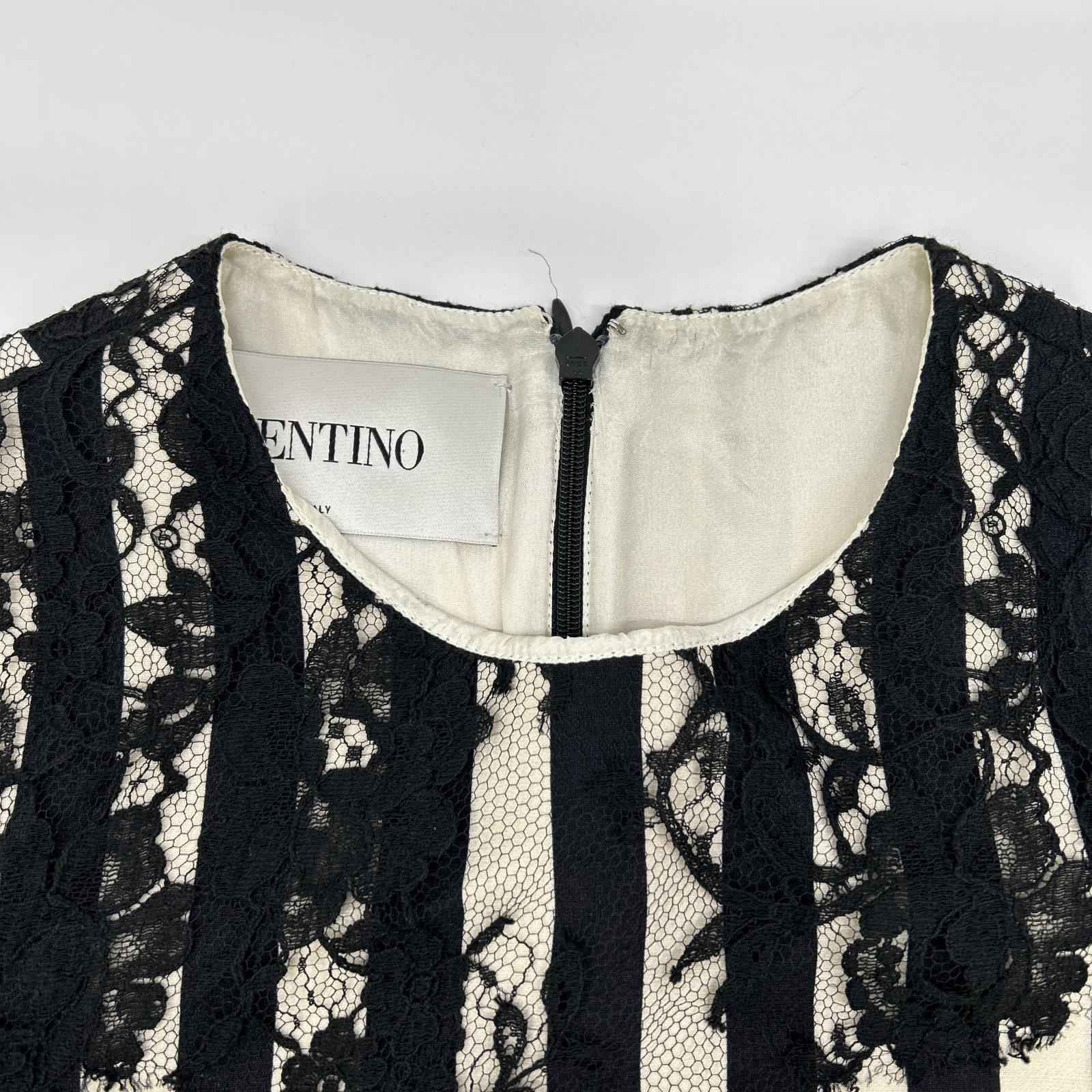 VALENTINO ヴァレンティノ QB2VAID9425 ホワイト シルク ストライプ レース ドレス ワンピース