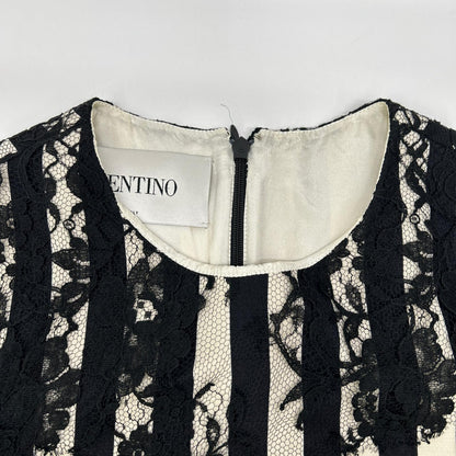 VALENTINO ヴァレンティノ QB2VAID9425 ホワイト シルク ストライプ レース ドレス ワンピース