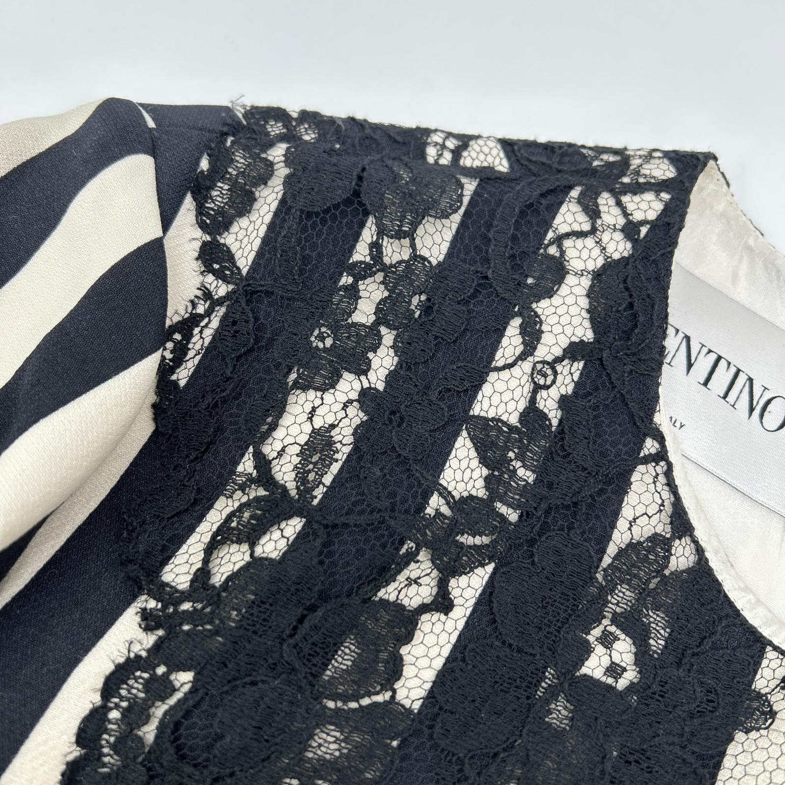 VALENTINO ヴァレンティノ QB2VAID9425 ホワイト シルク ストライプ レース ドレス ワンピース