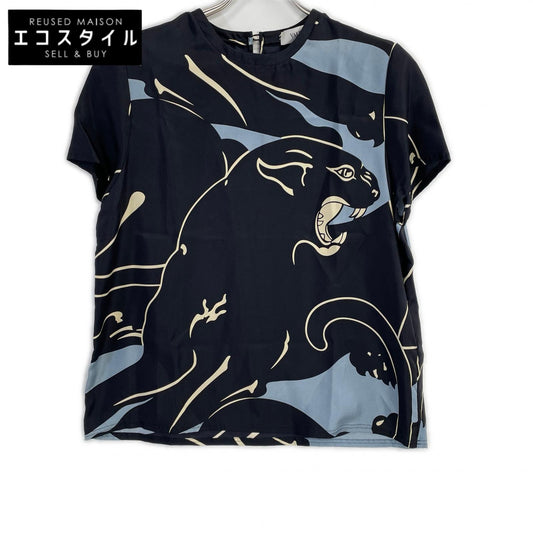 VALENTINO NB2UE00F3BE Black Silk Panther Print Top