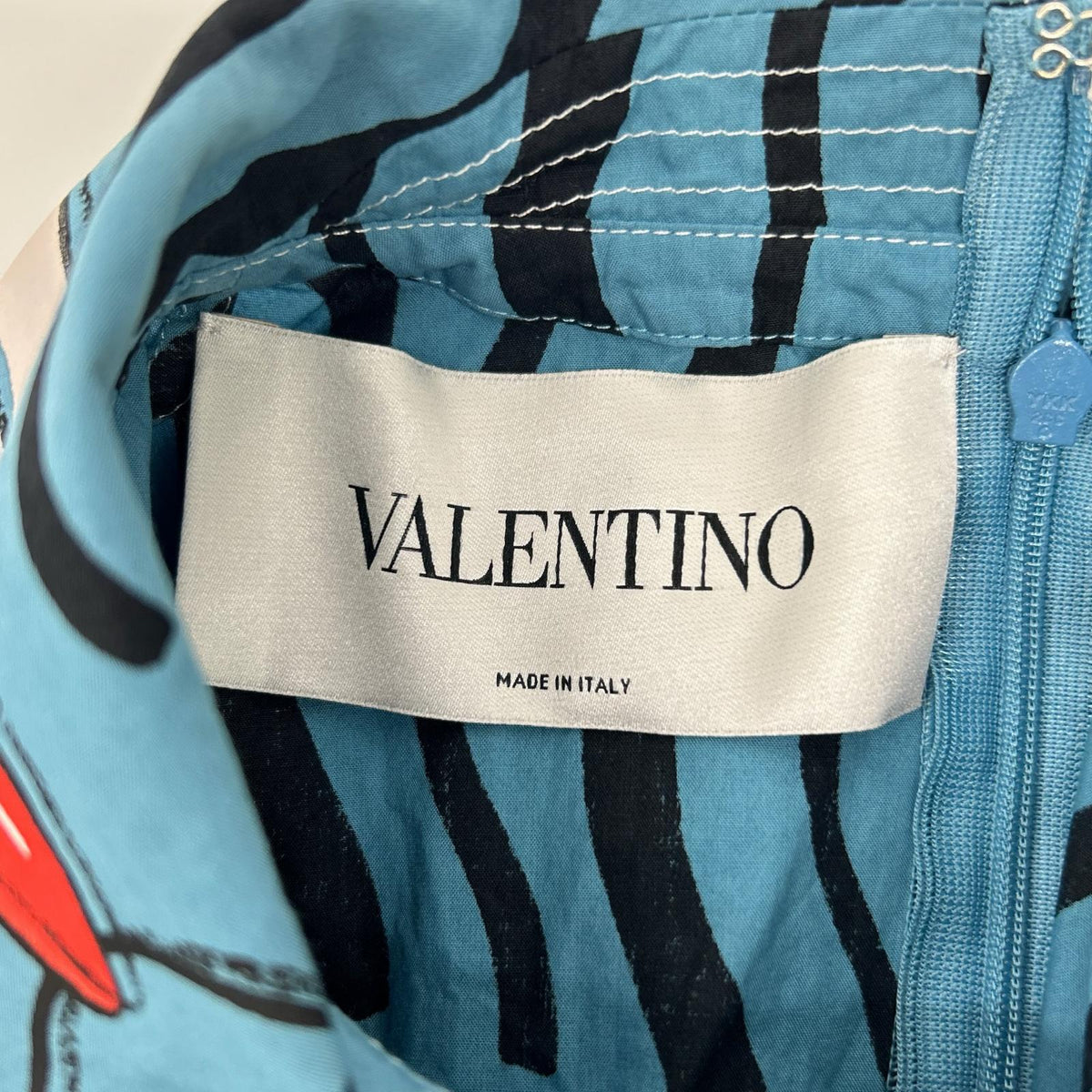 VALENTINO ヴァレンティノ PB3VAH103Q9 ブルー コンシールフライ フレアシルエット リップ ミニドレス ワンピース