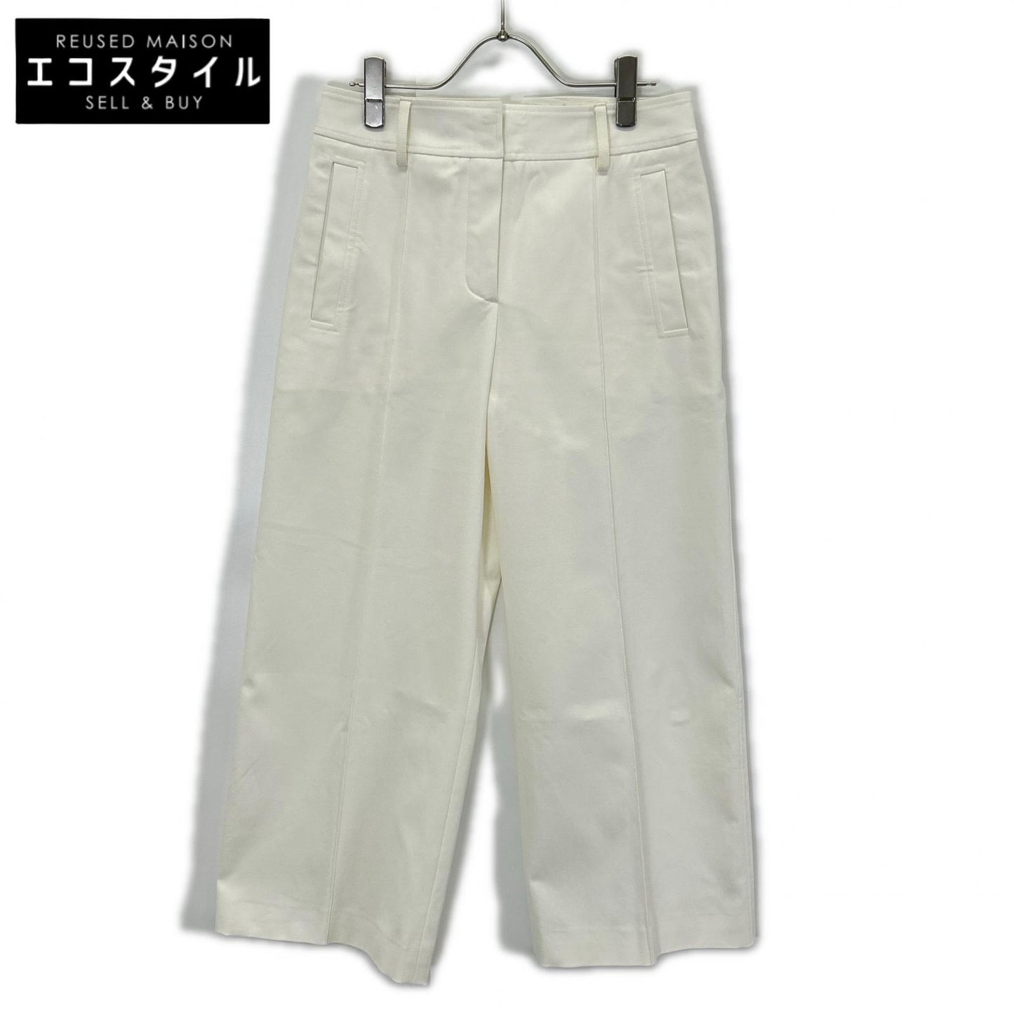 HERMES エルメス 0404DQ ホワイト ステッチ クロップドパンツ ボトムス