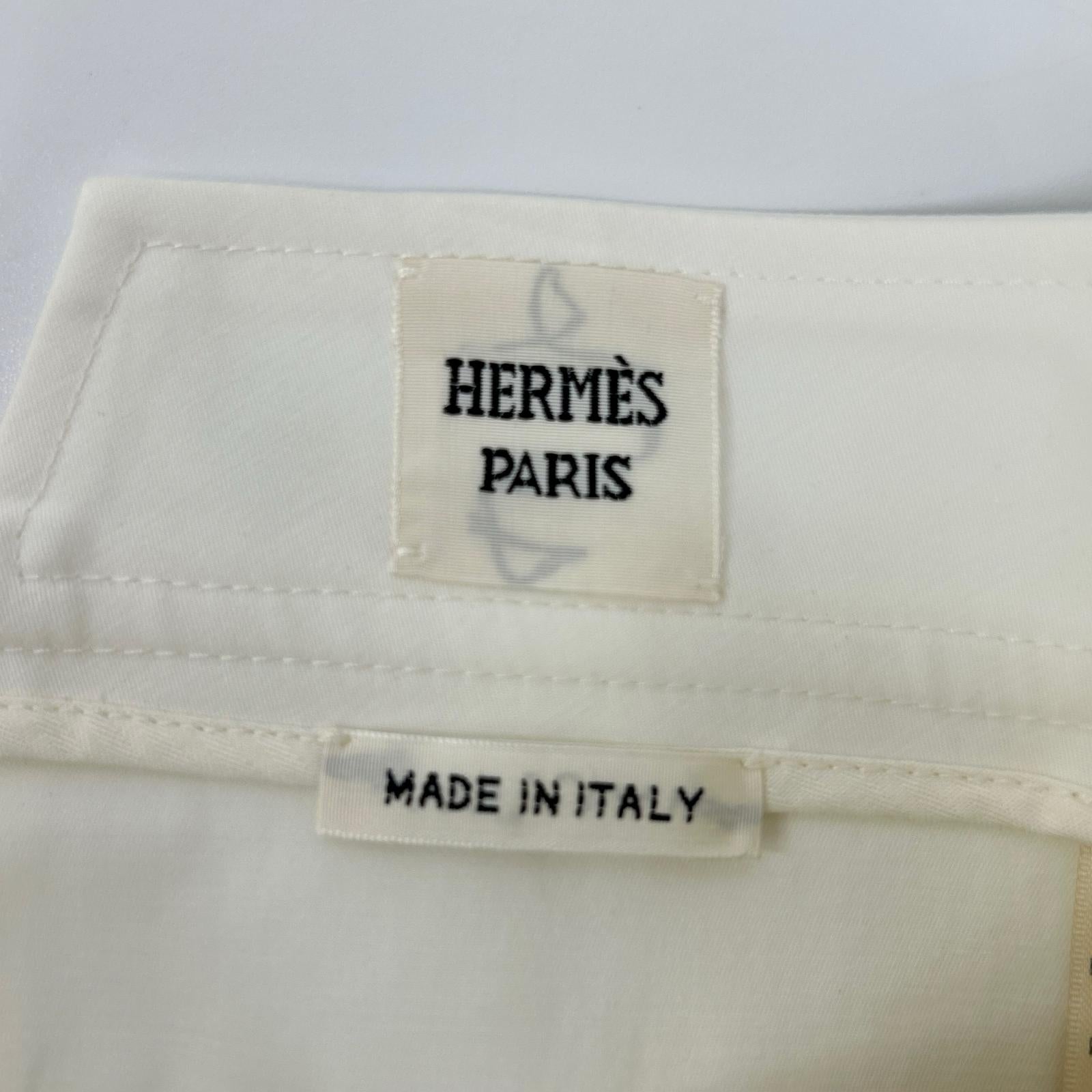 HERMES エルメス 0404DQ ホワイト ステッチ クロップドパンツ ボトムス