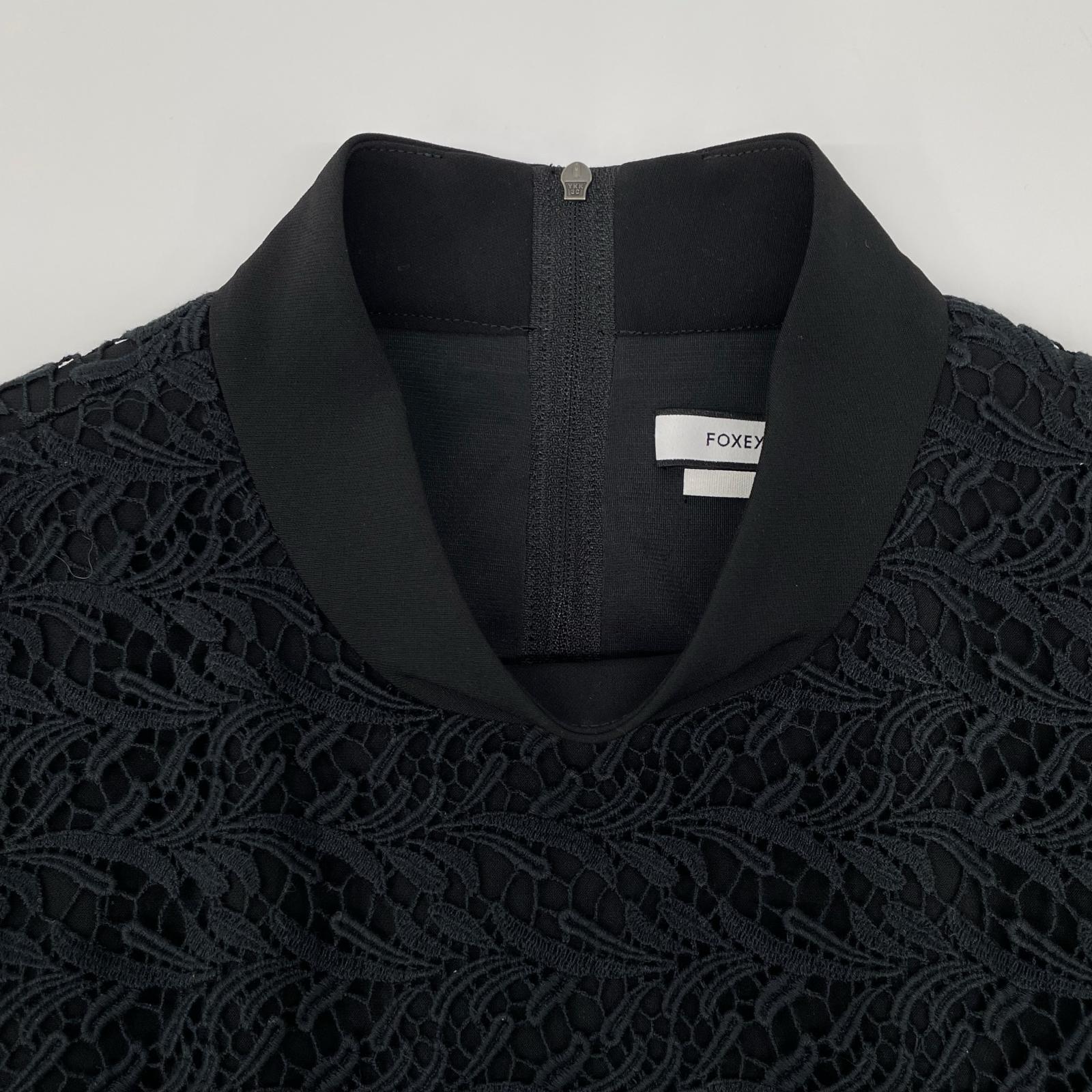 FOXEY NEW YORK フォクシーニューヨーク 37724 17年 ブラック カットワーク レース ワンピース ワンピース