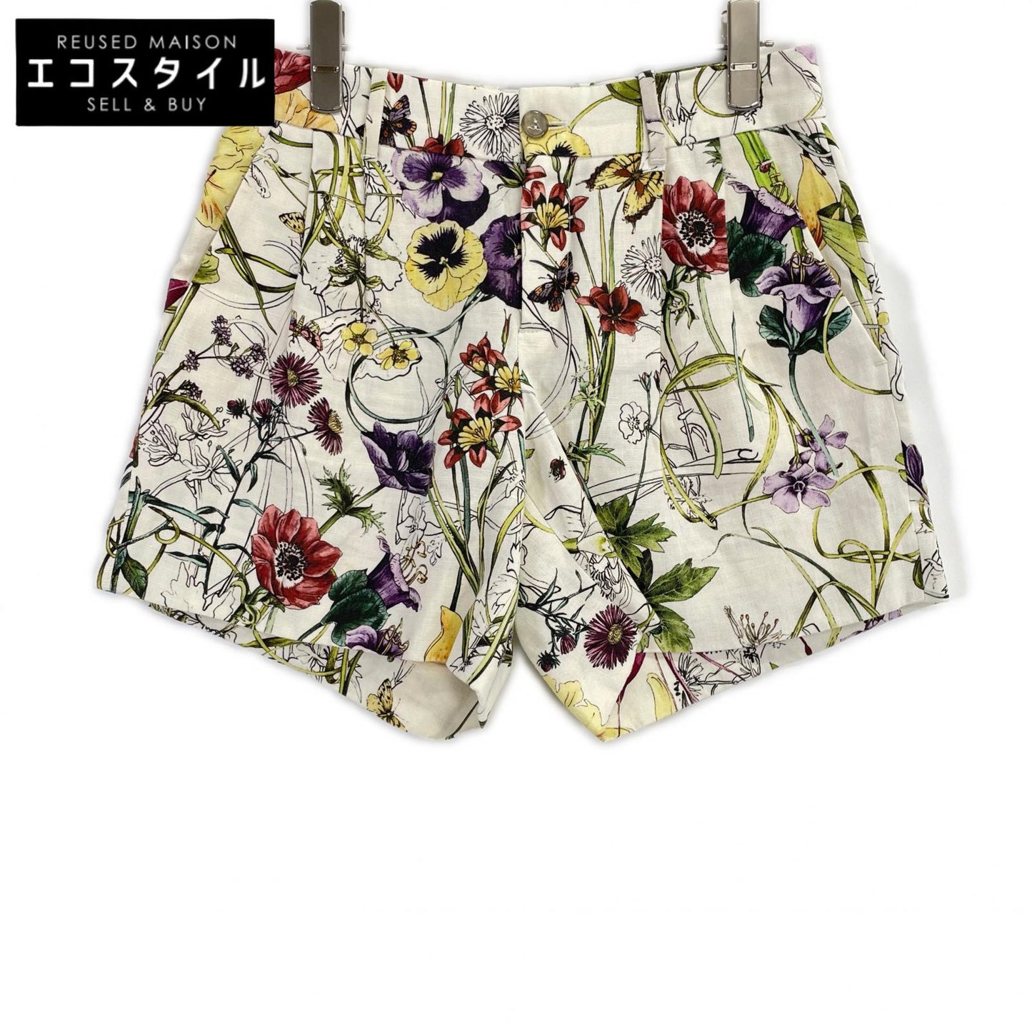 GUCCI グッチ 307515 ZY516 アイボリー リネン フローラル ショートパンツ ボトムス