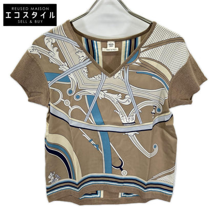 HERMES エルメス 19SS シルクプリント ニット切替 Vネック トップス トップス