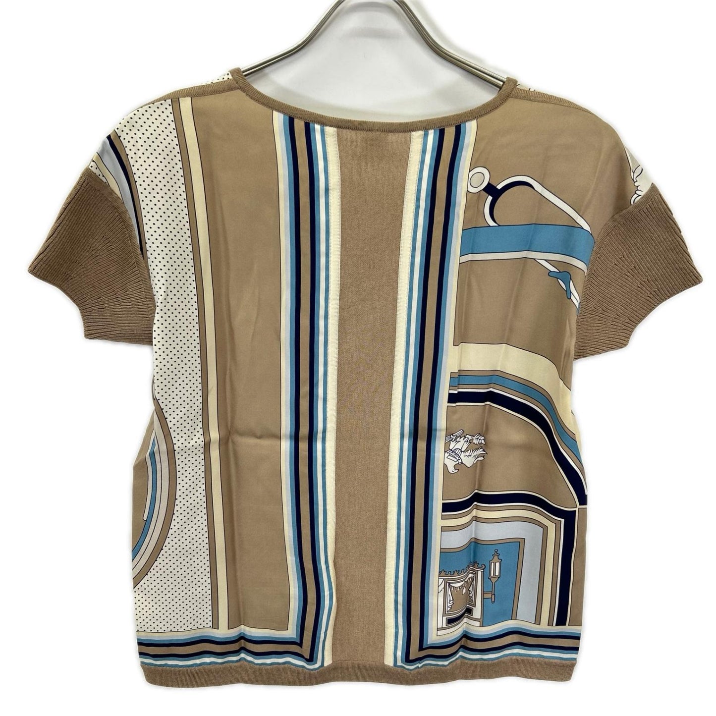 HERMES エルメス 19SS シルクプリント ニット切替 Vネック トップス トップス