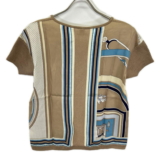 HERMES エルメス 19SS シルクプリント ニット切替 Vネック トップス トップス