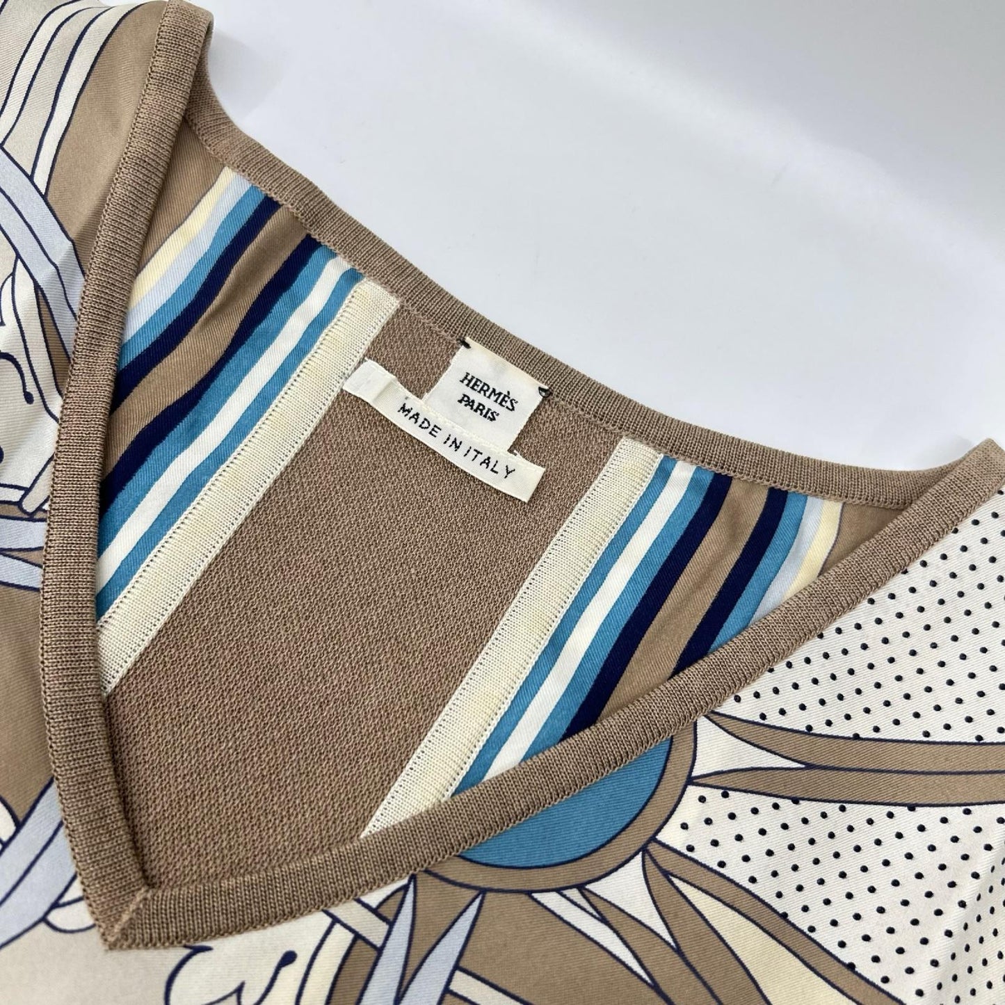 HERMES エルメス 19SS シルクプリント ニット切替 Vネック トップス トップス