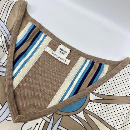 HERMES エルメス 19SS シルクプリント ニット切替 Vネック トップス トップス