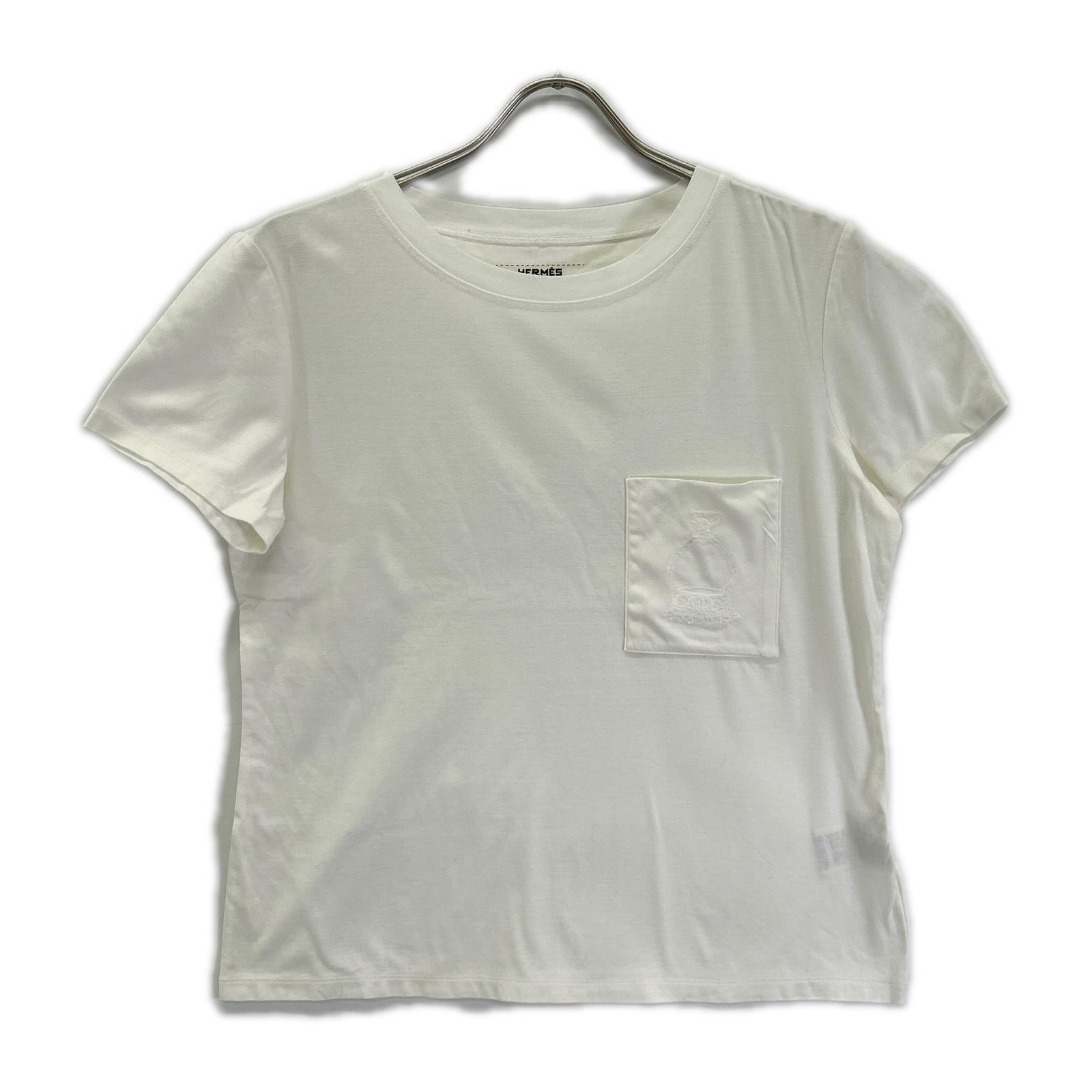 HERMES エルメス 23SS ホワイト 刺繍ポケット 半袖Tシャツ トップス