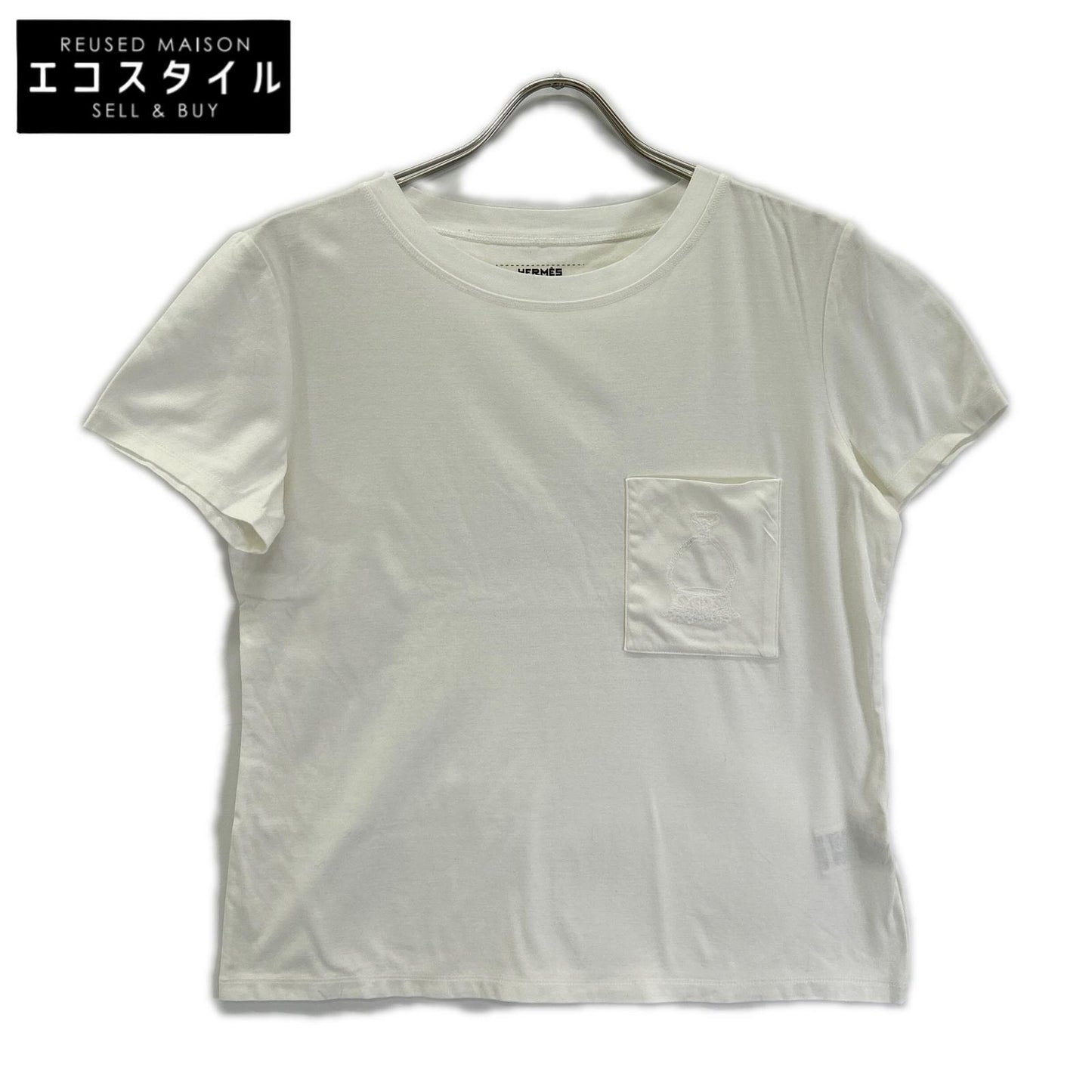 HERMES エルメス 23SS ホワイト 刺繍ポケット 半袖Tシャツ トップス